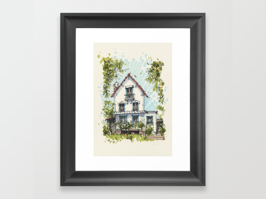 House sketch framed art print